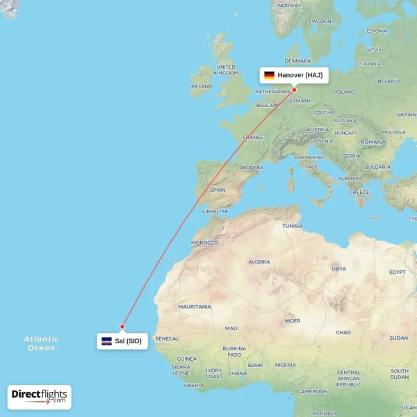 Sal - Hanover direct flight map