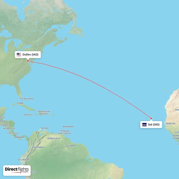 Sal - Dulles direct flight map