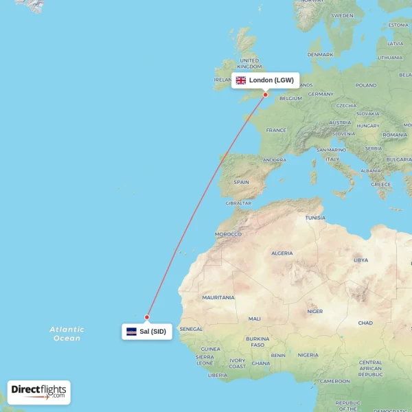 Sal - London direct flight map