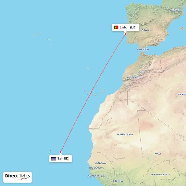 Sal - Lisbon direct flight map