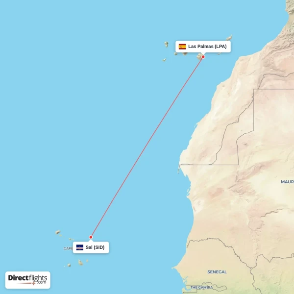 Sal - Las Palmas direct flight map