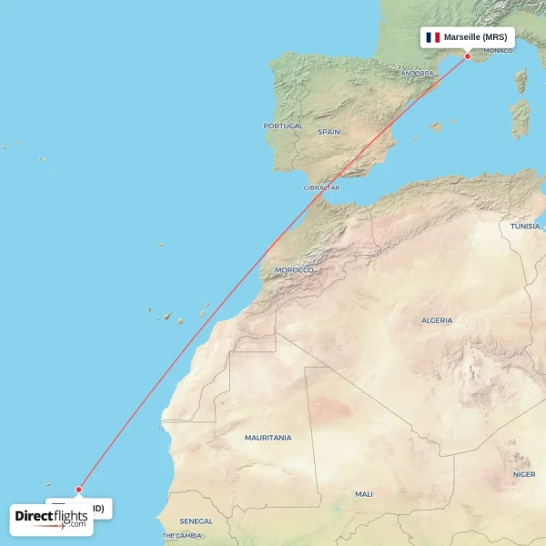 Sal - Marseille direct flight map