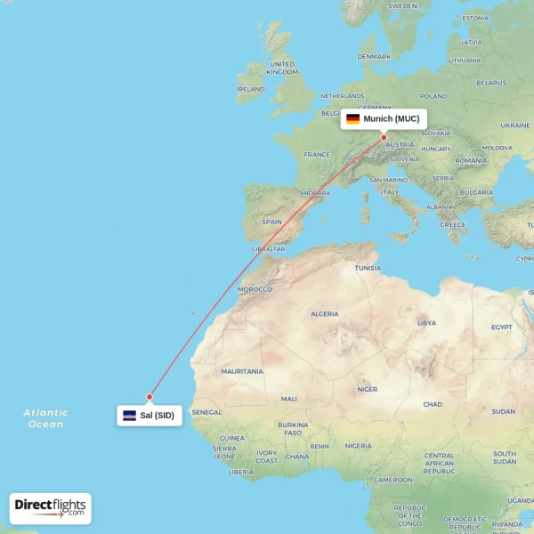 Sal - Munich direct flight map