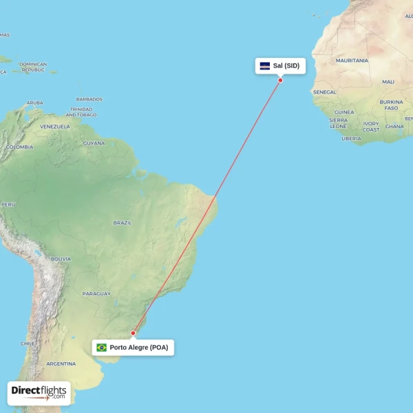 Sal - Porto Alegre direct flight map