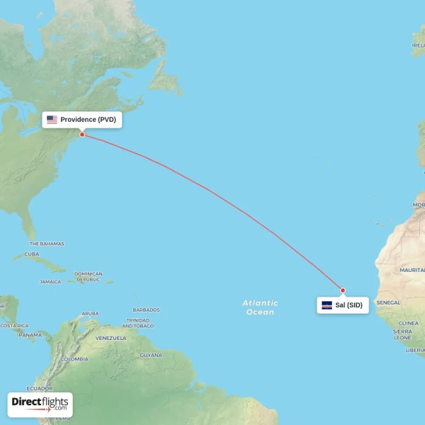 Sal - Providence direct flight map