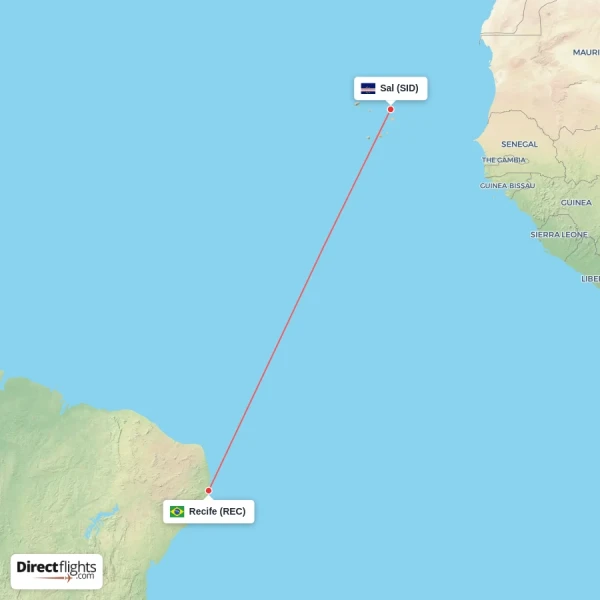 Sal - Recife direct flight map