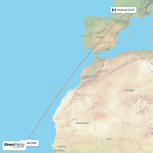 Sal - Toulouse direct flight map