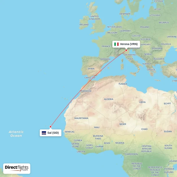 Sal - Verona direct flight map