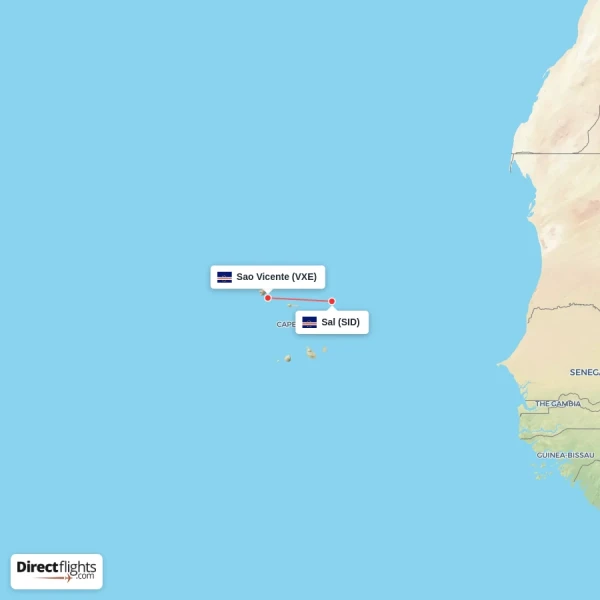 Sal - Sao Vicente direct flight map