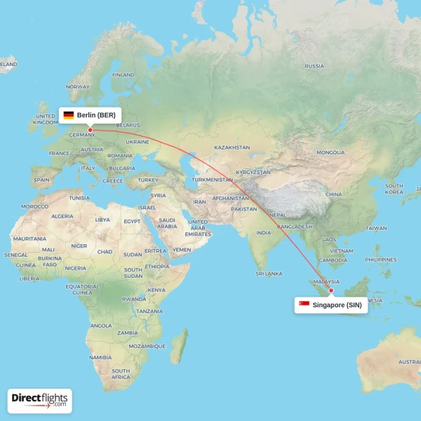 Singapore - Berlin direct flight map