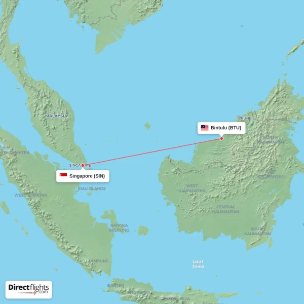 Singapore - Bintulu direct flight map