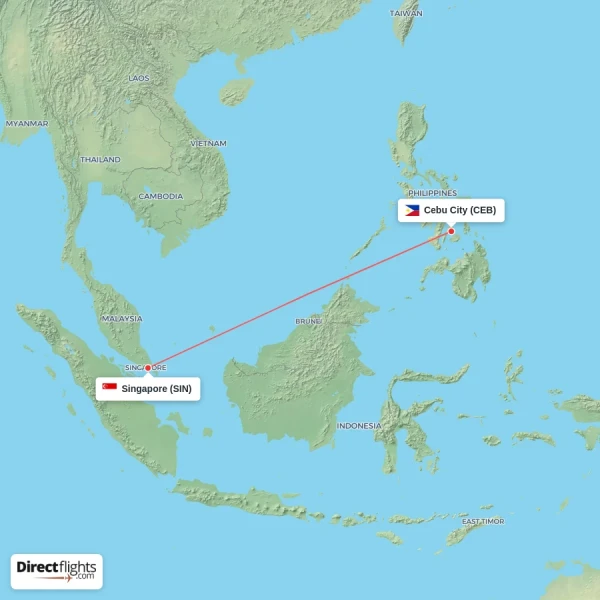 Singapore - Cebu City direct flight map