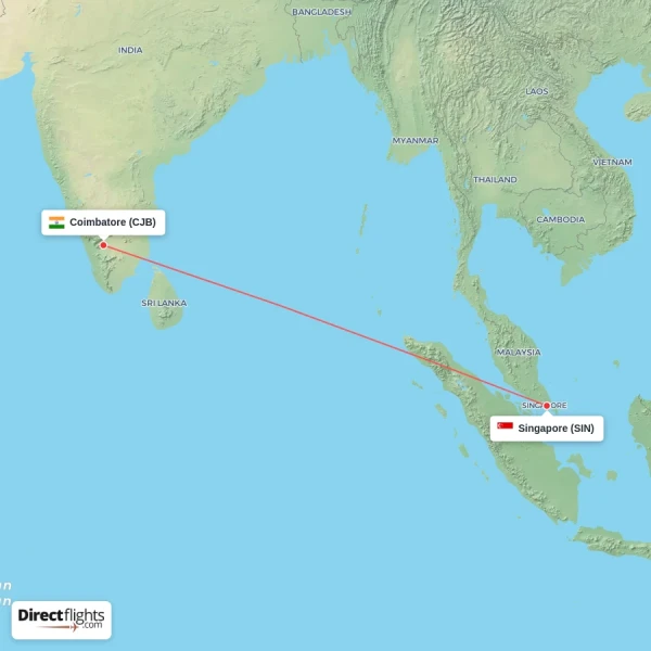 Singapore - Coimbatore direct flight map