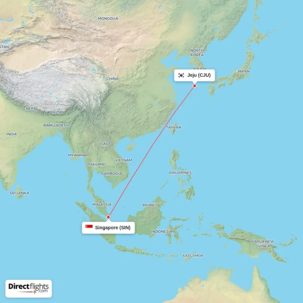 Singapore - Jeju direct flight map