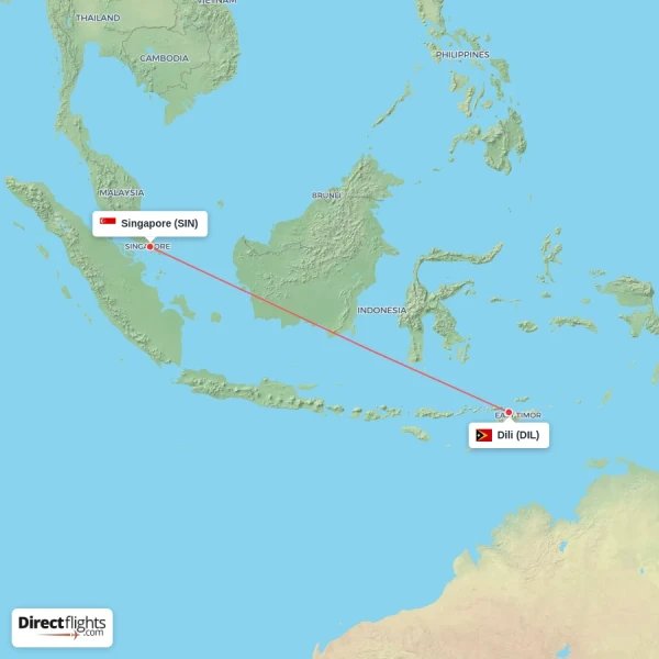 Singapore - Dili direct flight map