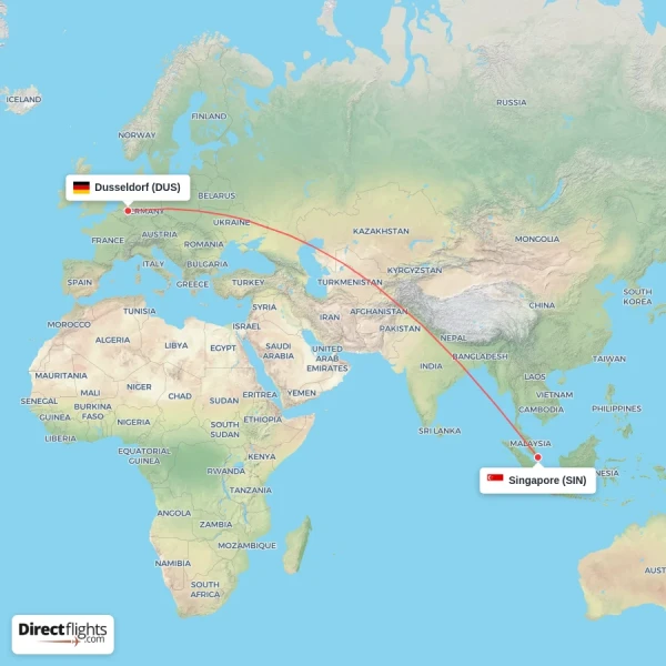 Singapore - Dusseldorf direct flight map