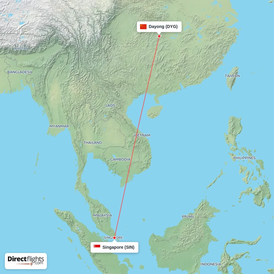 SIN - DYG route map