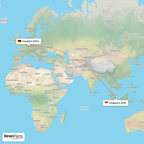 Singapore - Frankfurt direct flight map
