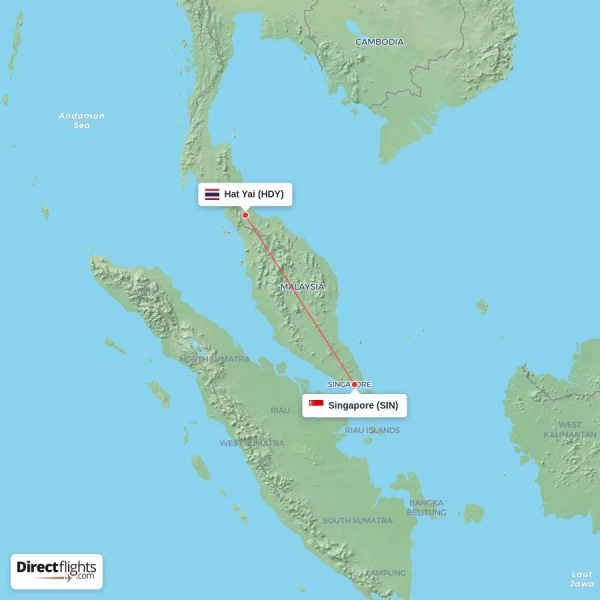 Singapore - Hat Yai direct flight map
