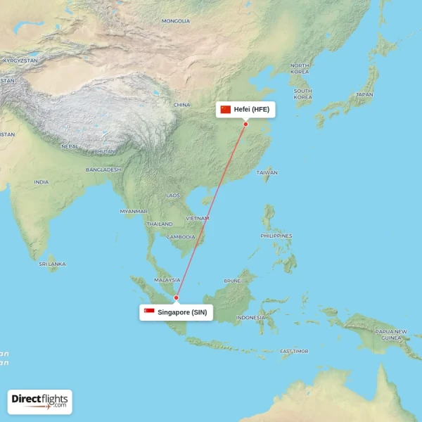Singapore - Hefei direct flight map