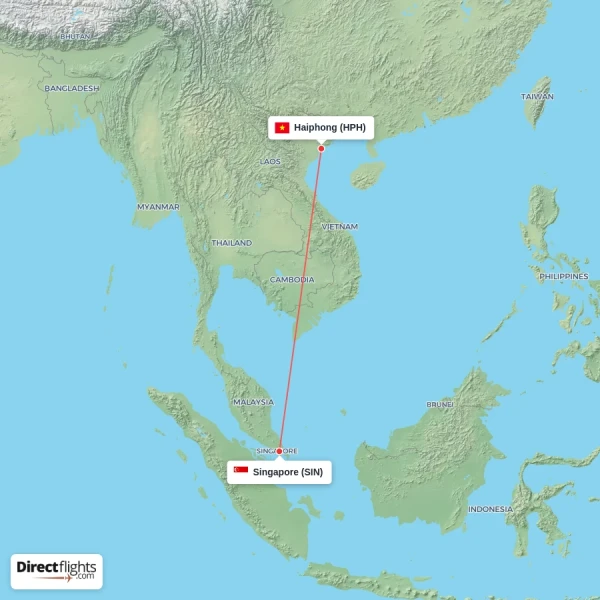 Singapore - Haiphong direct flight map