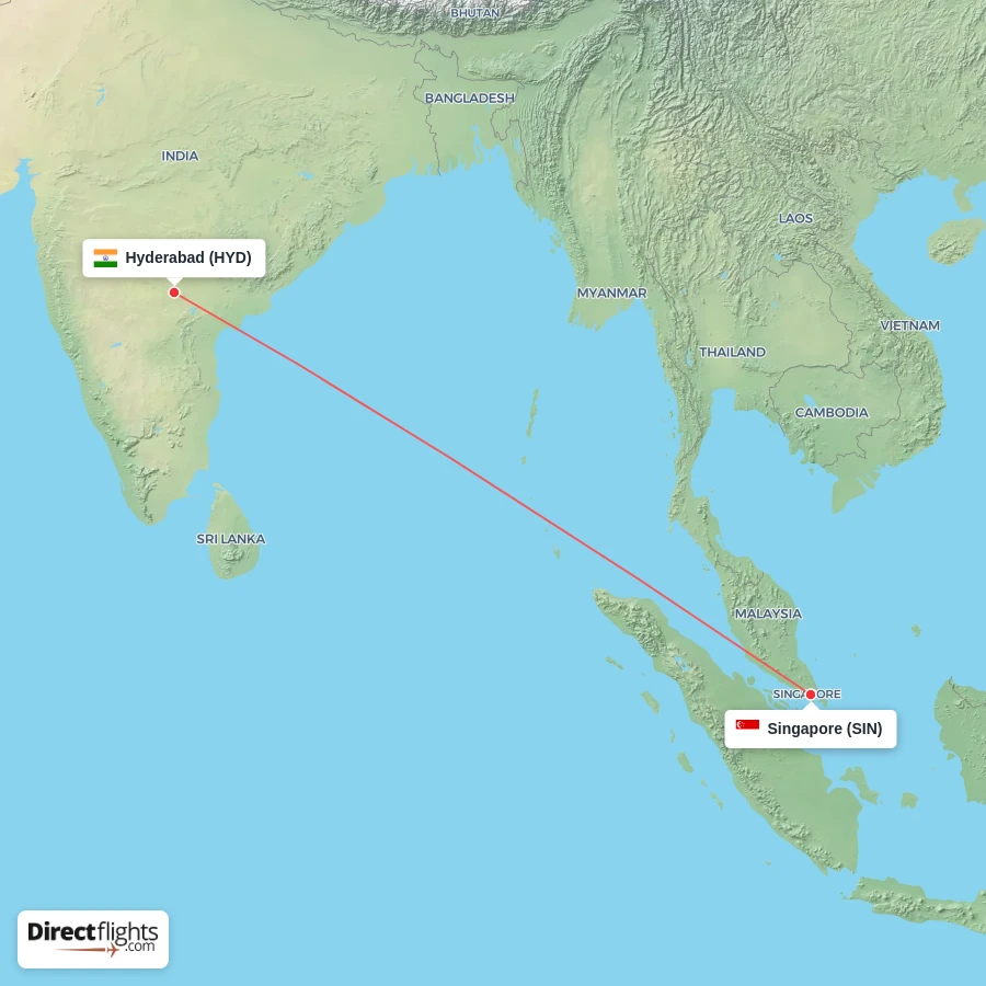 SIN - HYD route map