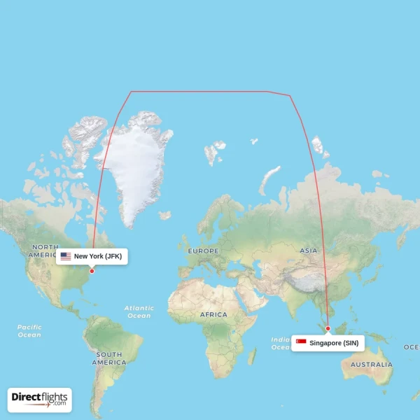 Singapore - New York direct flight map