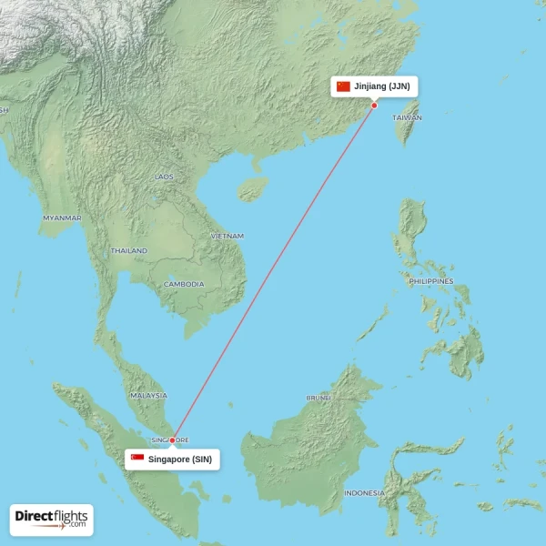 Singapore - Jinjiang direct flight map