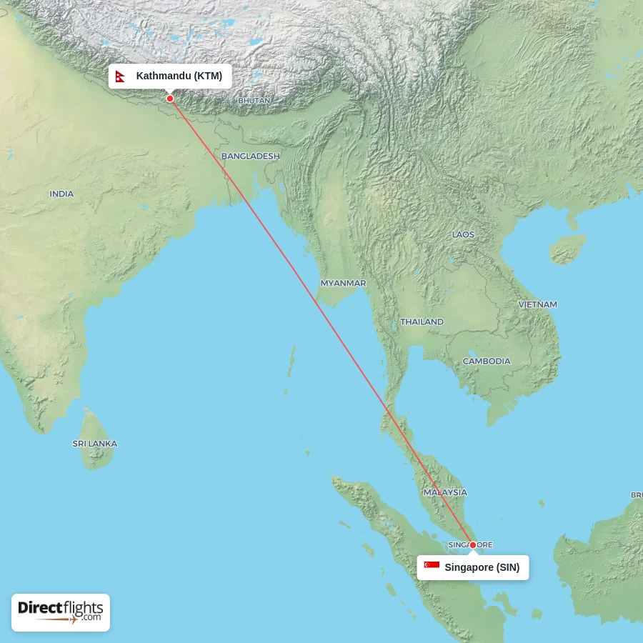SIN - KTM route map