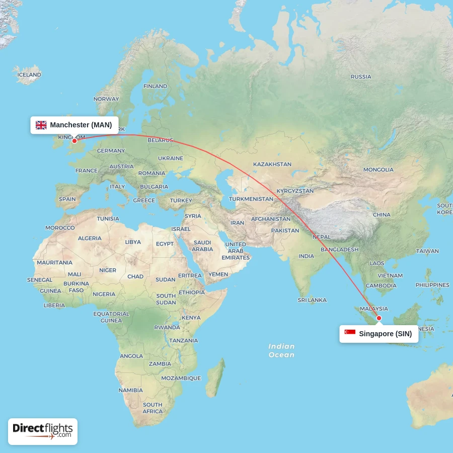 SIN - MAN route map