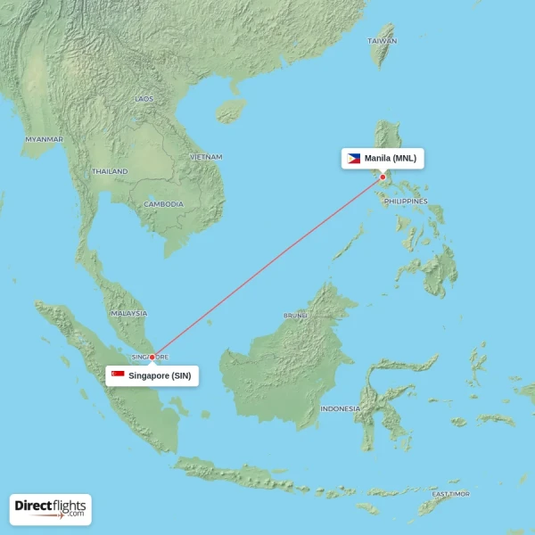 Singapore - Manila direct flight map