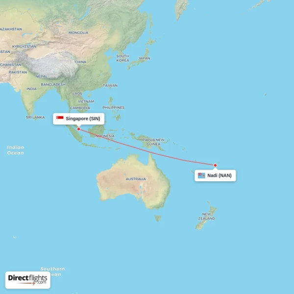 Singapore - Nadi direct flight map