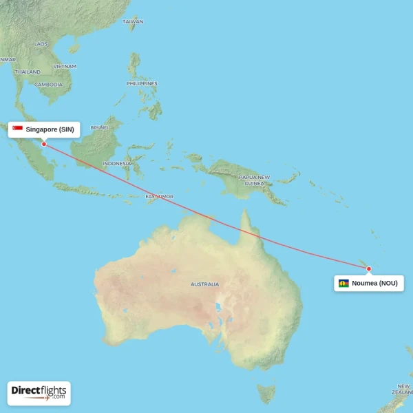 Singapore - Noumea direct flight map