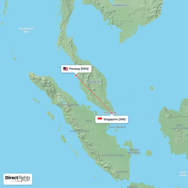 Singapore - Penang direct flight map