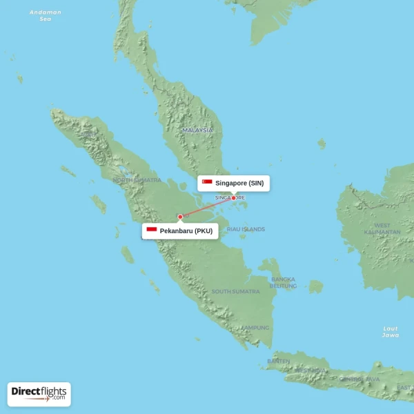 Singapore - Pekanbaru direct flight map