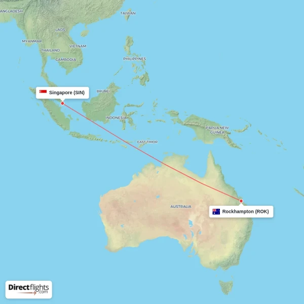 Singapore - Rockhampton direct flight map