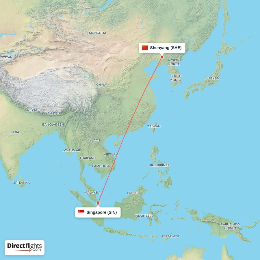 SIN - SHE route map