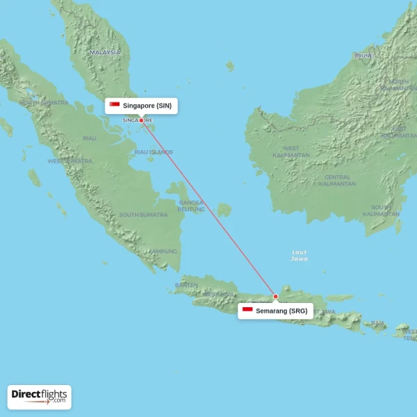 Singapore - Semarang direct flight map