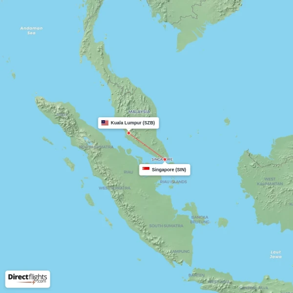 Singapore - Kuala Lumpur direct flight map