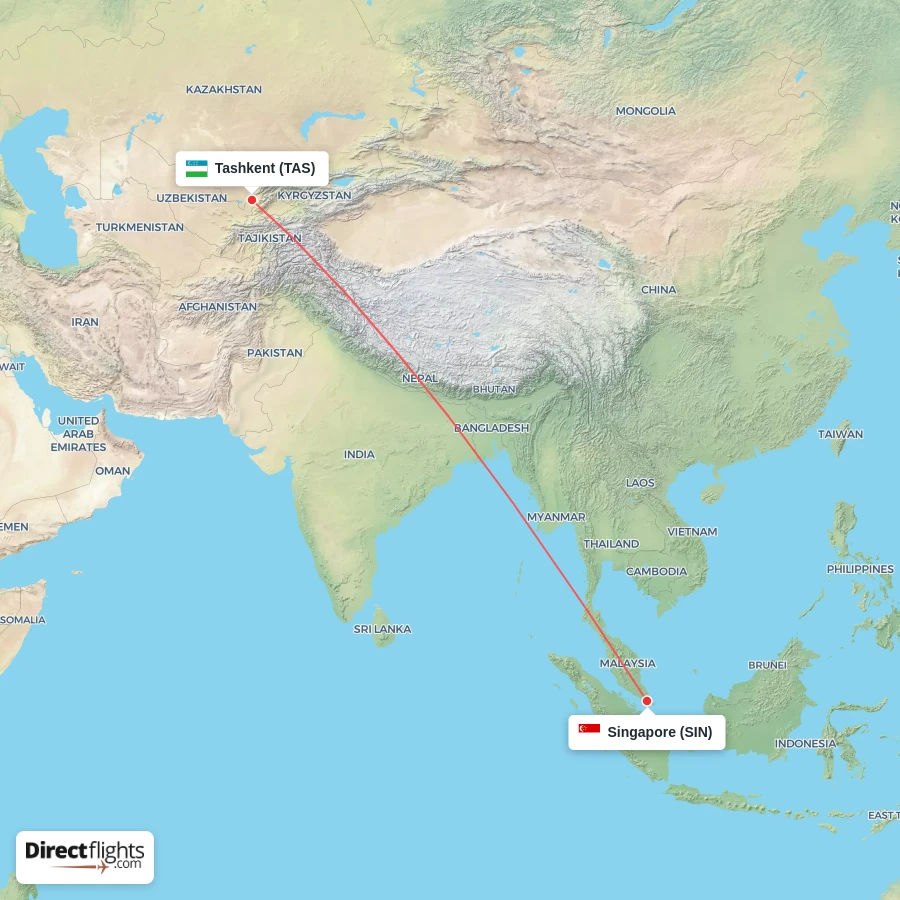 SIN - TAS route map