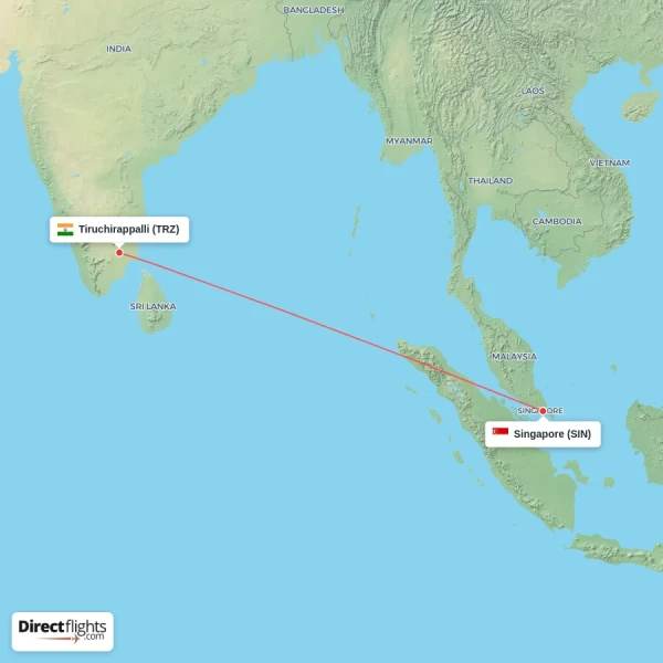Singapore - Tiruchirappalli direct flight map