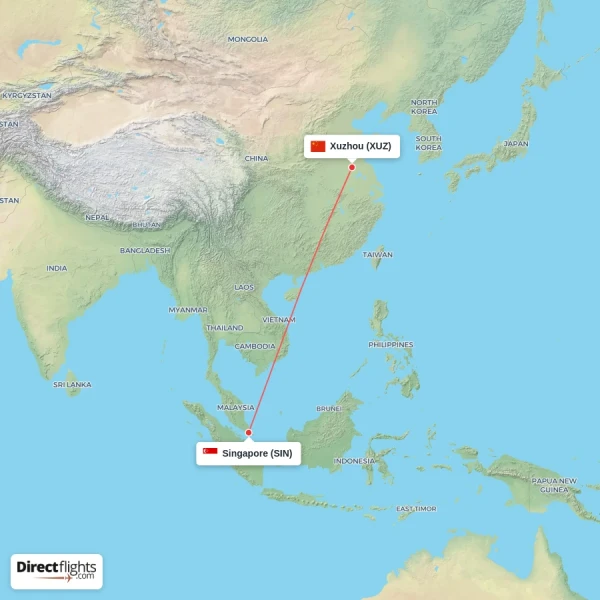 Singapore - Xuzhou direct flight map