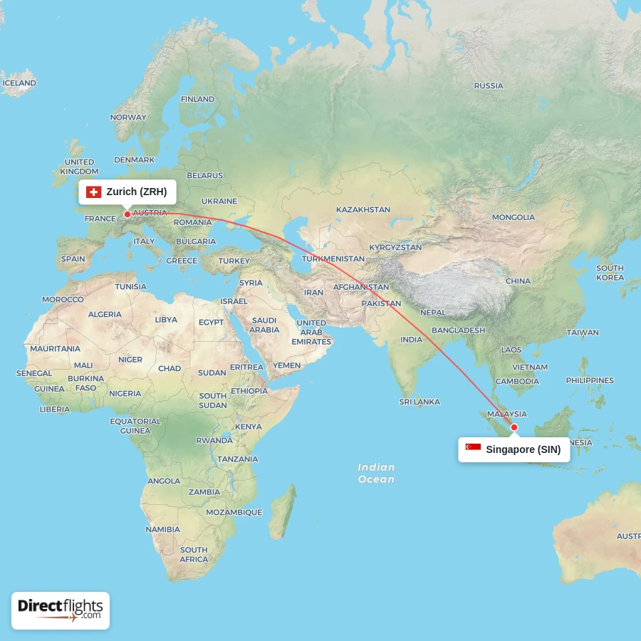 SIN - ZRH route map