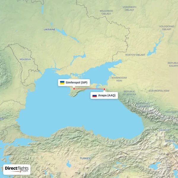 Simferopol - Anapa direct flight map