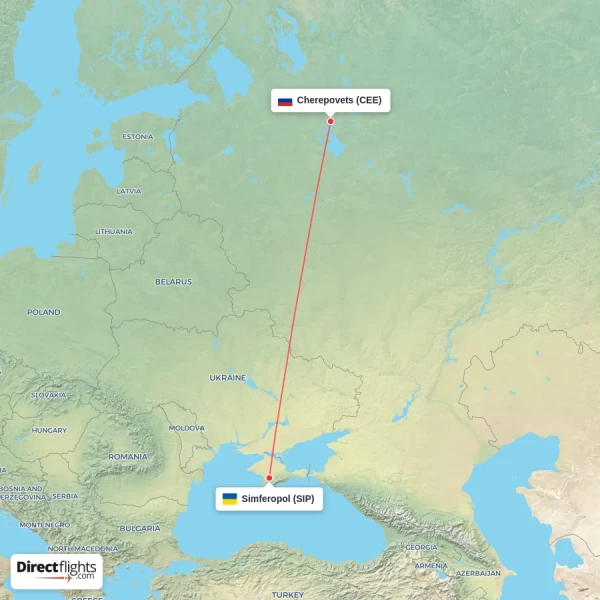 Simferopol - Cherepovets direct flight map