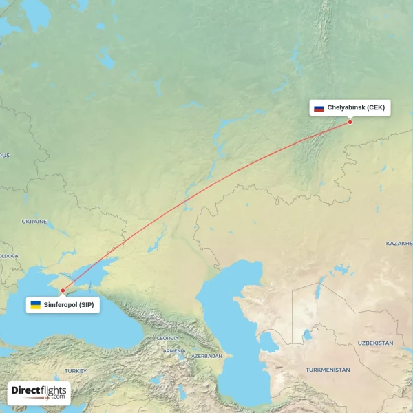 Simferopol - Chelyabinsk direct flight map
