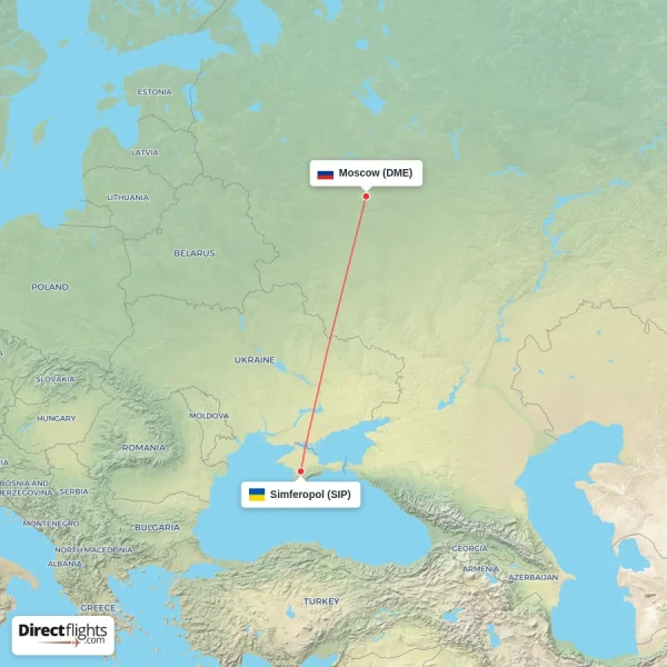 Simferopol - Moscow direct flight map