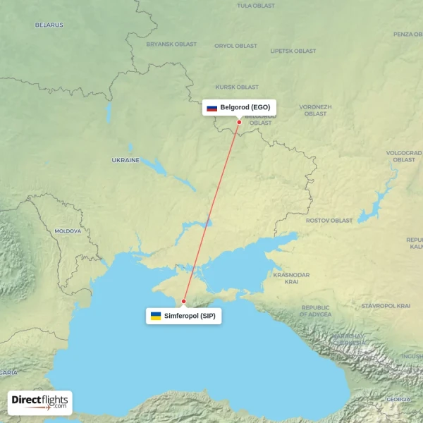 Simferopol - Belgorod direct flight map