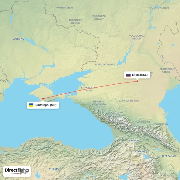 Simferopol - Elista direct flight map