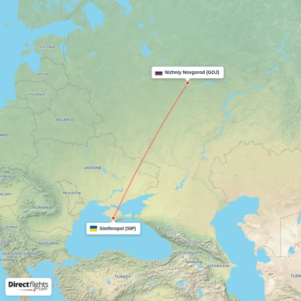 Simferopol - Nizhniy Novgorod direct flight map